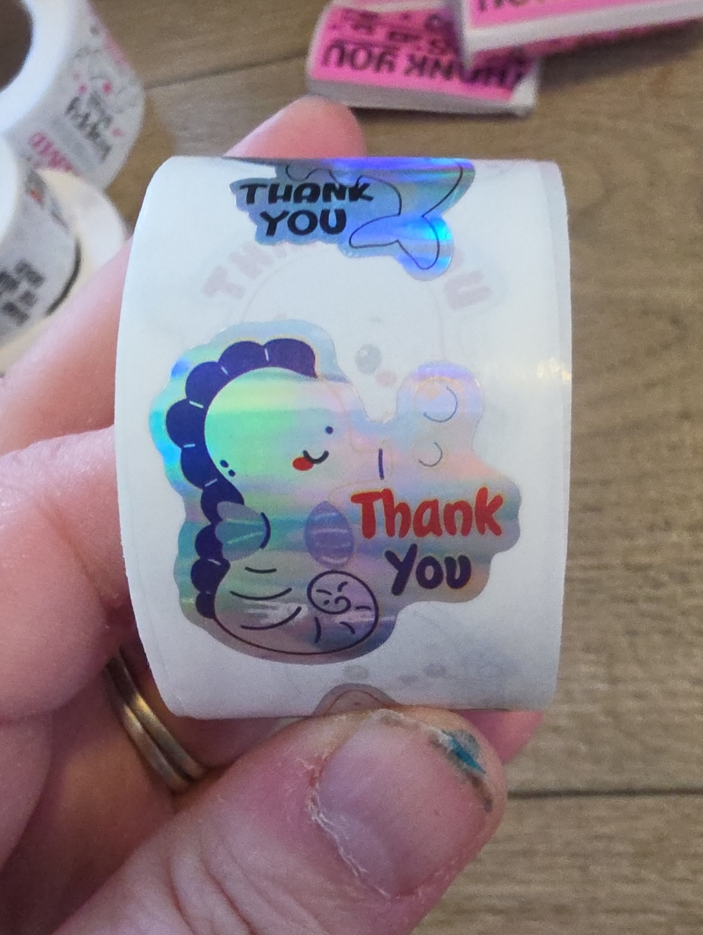 SHEIN Holographic Seahorse Thank You Sticker - Rainbow Iridescent